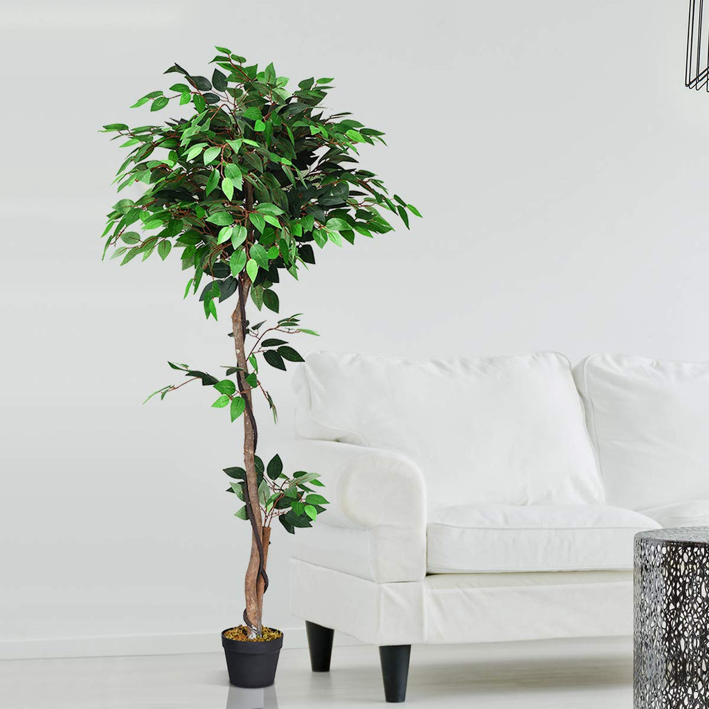 5.5ft Artificial Ficus Tree Set of 2, Fake Greenery Plants in Pots for Indoor and Outdoor, Beautiful Faux Tree with