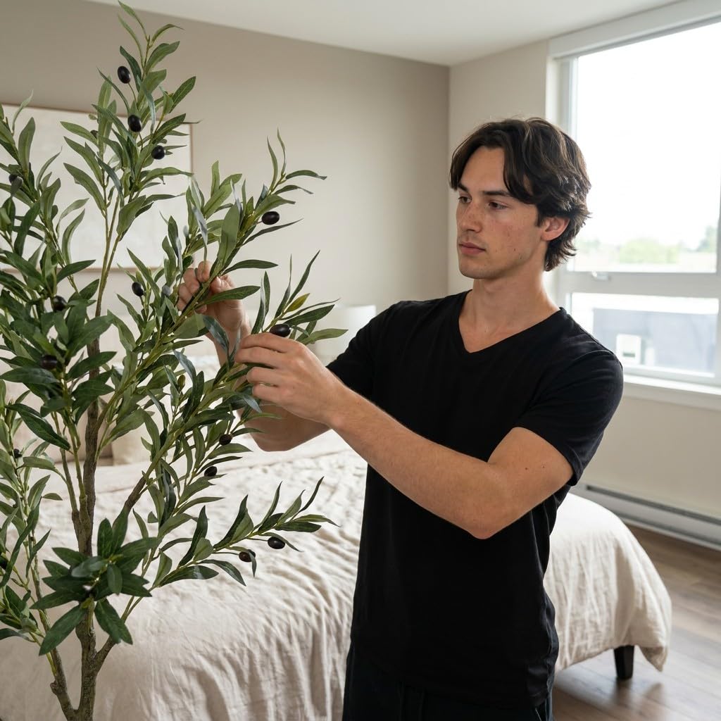 Artificial Olive Slim Tree, 6 feet with Nursey Pot