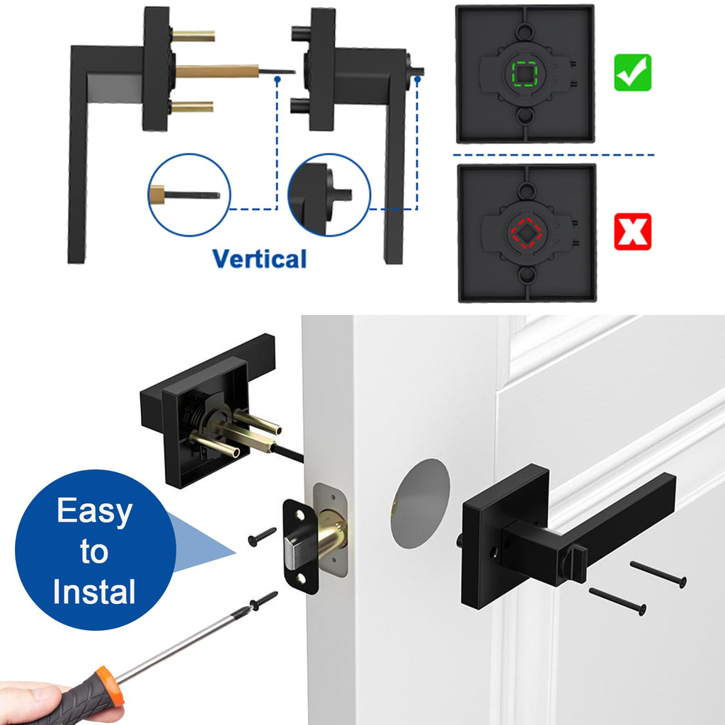 1 Pack Door Handle Black Interior Door Knobs, Keyless Privacy Door Lock, Heavy Duty Zinc Alloy, Door Lever Set