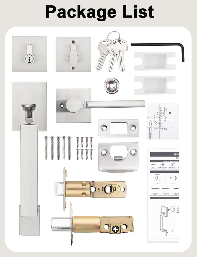 Satin Nickel Front Door Handle and Deadbolt Set for Entry Door