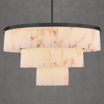 Round Alabaster Chandelier, 3 Tiers Black Marble Chandelier for Dining Room, D34 Modern Living Room Chandeliers Modern High Ceilings Chandeliers for Bedroom, Foyer, Entryway(Include 15 Bulbs) A125-B0F6LVXBD4