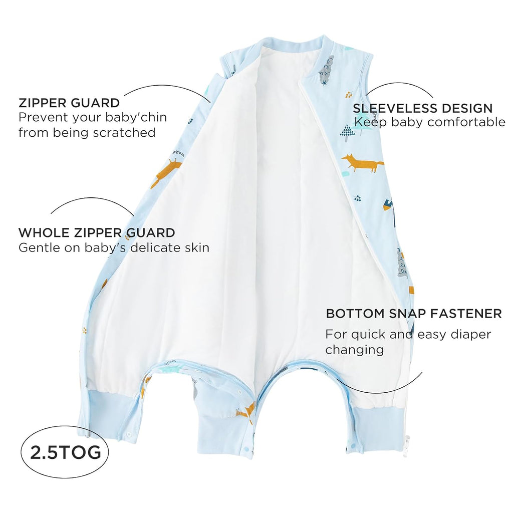2.5 TOG Toddler Sleep Bag Cotton Winter Side Open Zipper Baby Sleep Sack with Feet, Warm Toddler