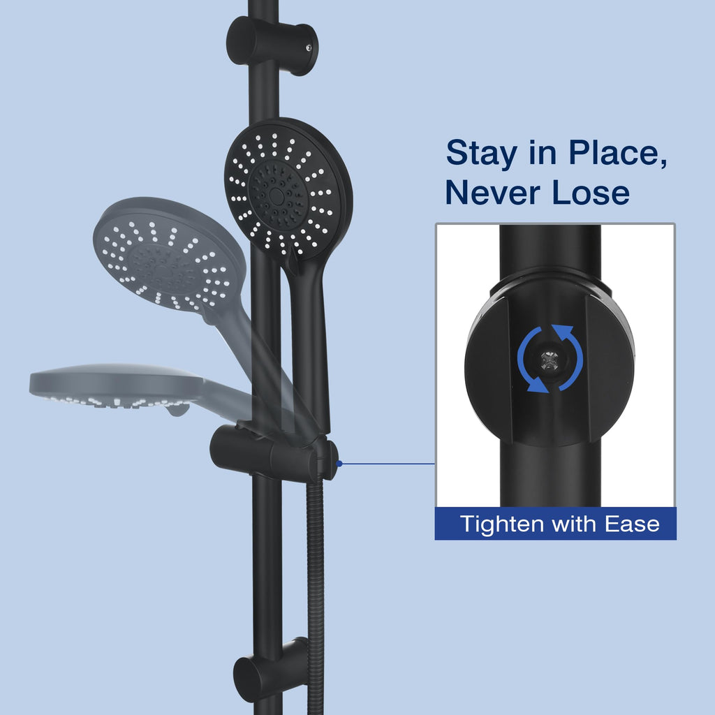 Adjustable Shower Slide Bar with Handheld Shower Head &Hose(Matte Black)