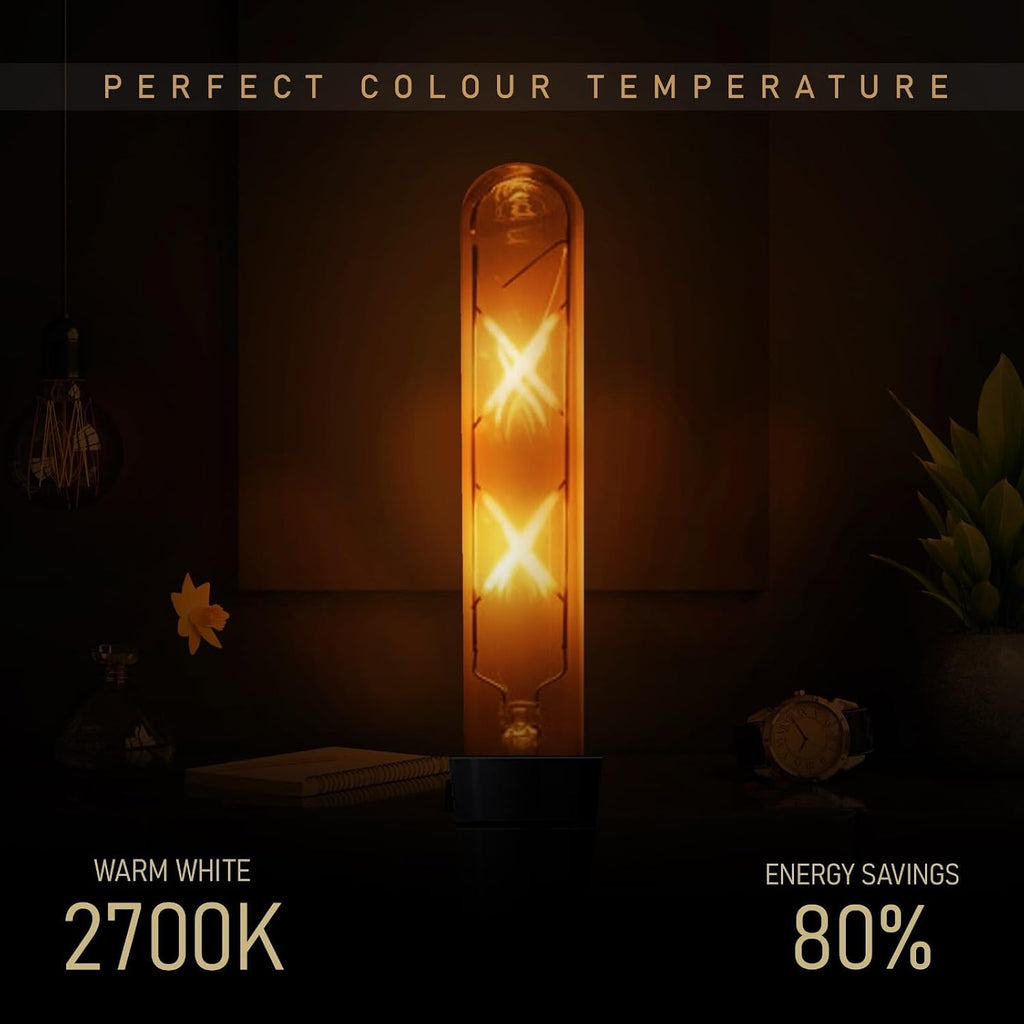 T10 E26 LED Edison Bulb 4W Amber Glass Filament 2700K Warm White
