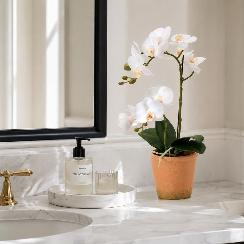 15-Inch Real Touch Artificial Phalaenopsis Orchid in Pot, White