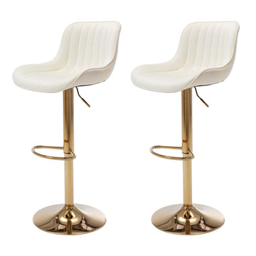 Velvet Bar Stools Set of 2 - Swivel Counter Height Barstools with Back & Adjustable Height, Modern Gold Kitchen