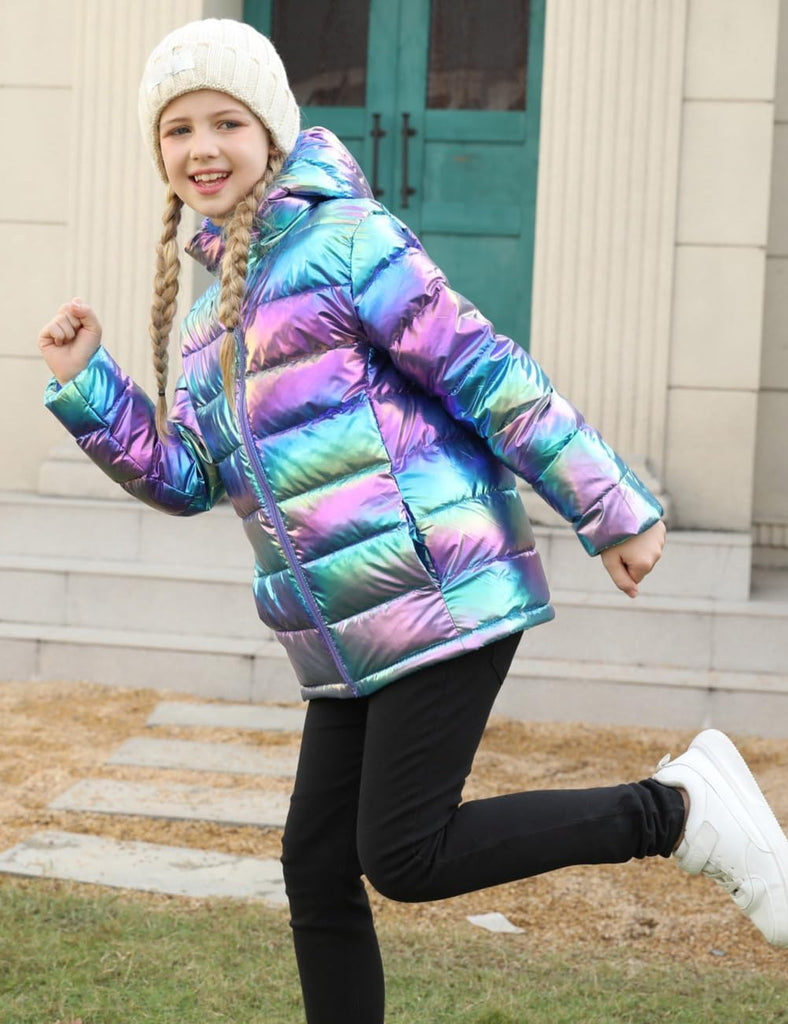 Girls Winter Coat Shiny Gradient Lightweight Puffer Jacket