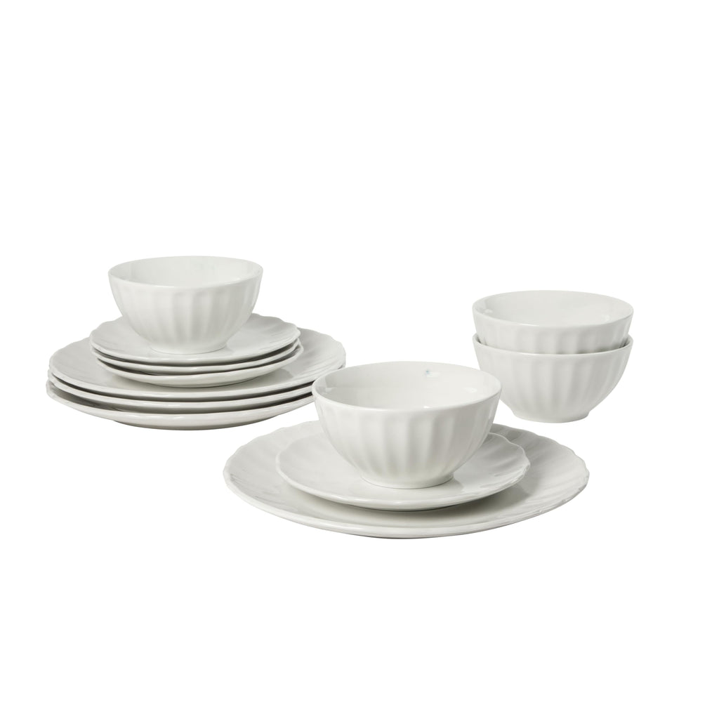 Plates and Bowls Set, 12 Piece Dinnerware Set for 4, White