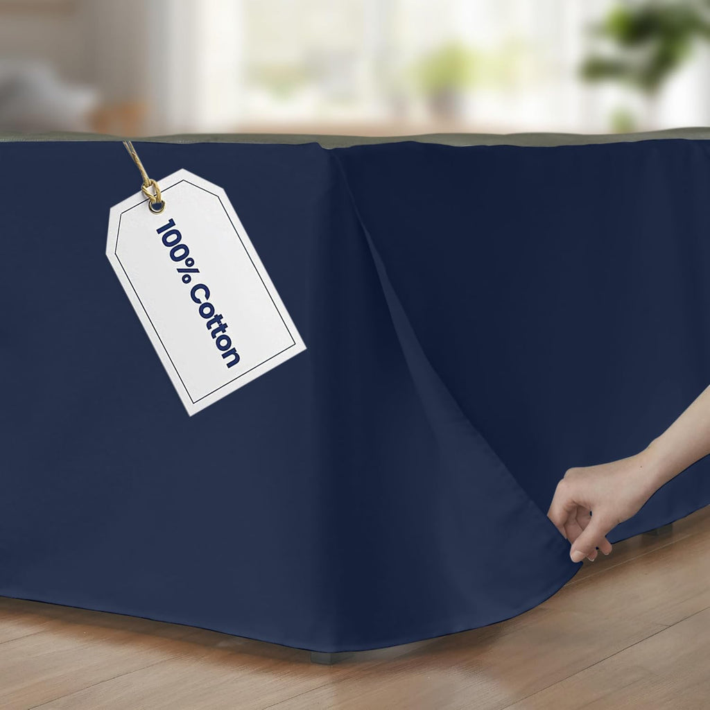 Bedskirts King Size - 100% Natural Cotton Split Corner Navy Blue King Bedskirt 16 inch Drop - Center & Corner