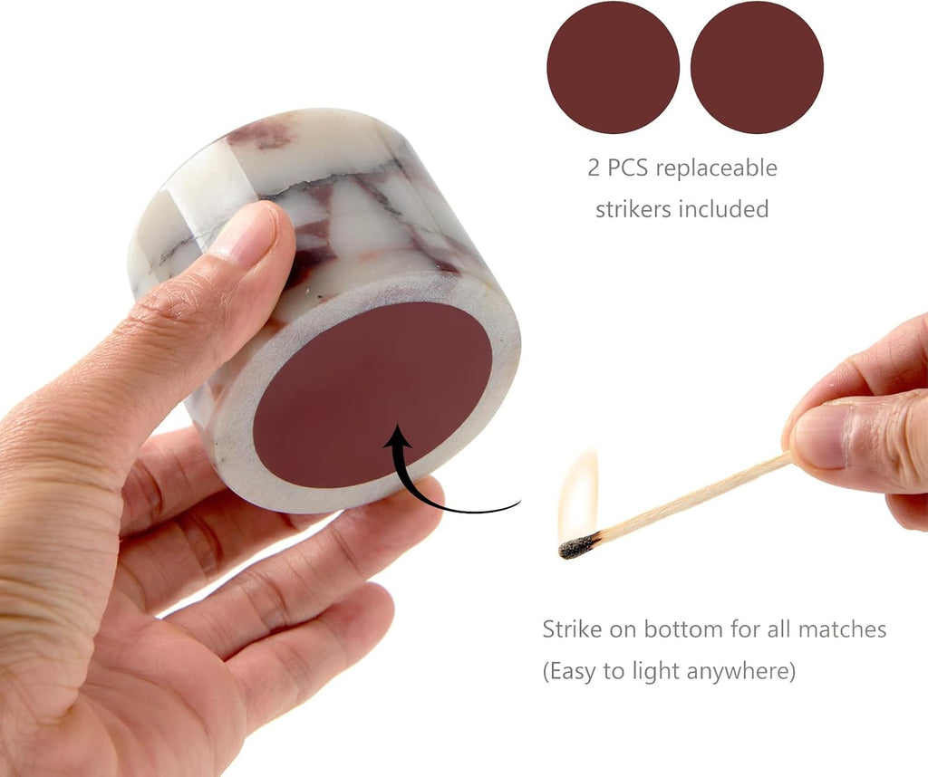 Luxury Natural Marble Match Holder with Striker, Decorative Matchbox Decor