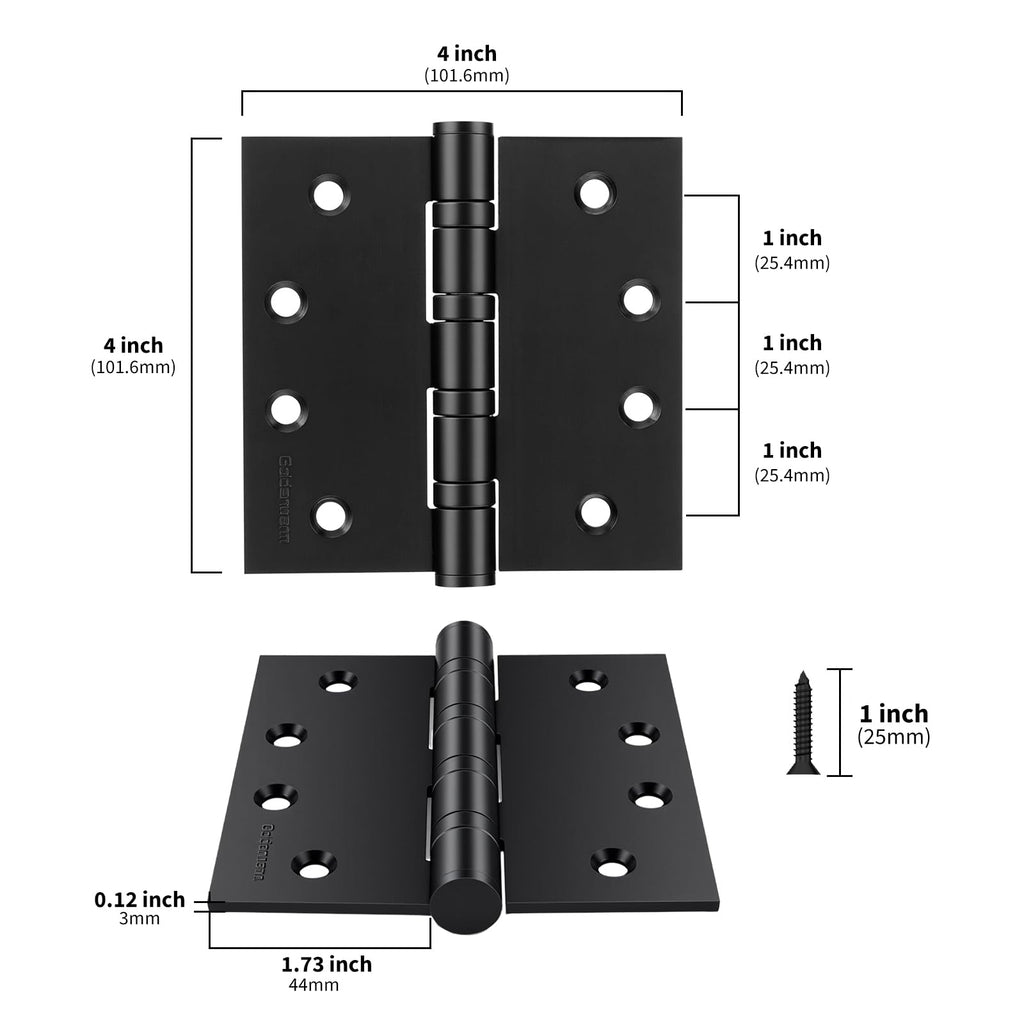 6 Pack 4 x 4 Inch Ball Bearing Door Hinges with Square Corners