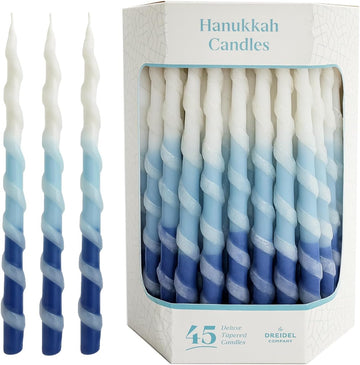 Deluxe Twisted Spiral 45 Blue & White Ombre Hanukkah Candles for All 8 Nights of Chanukah Burn Time 1-Hour - Set of 45
