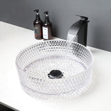 16 Inch Crystal Bathroom Vessel Sink with Faucet and Drain Combo,Diamond Shaped Clear Tempered Glass Vessel Sink Above