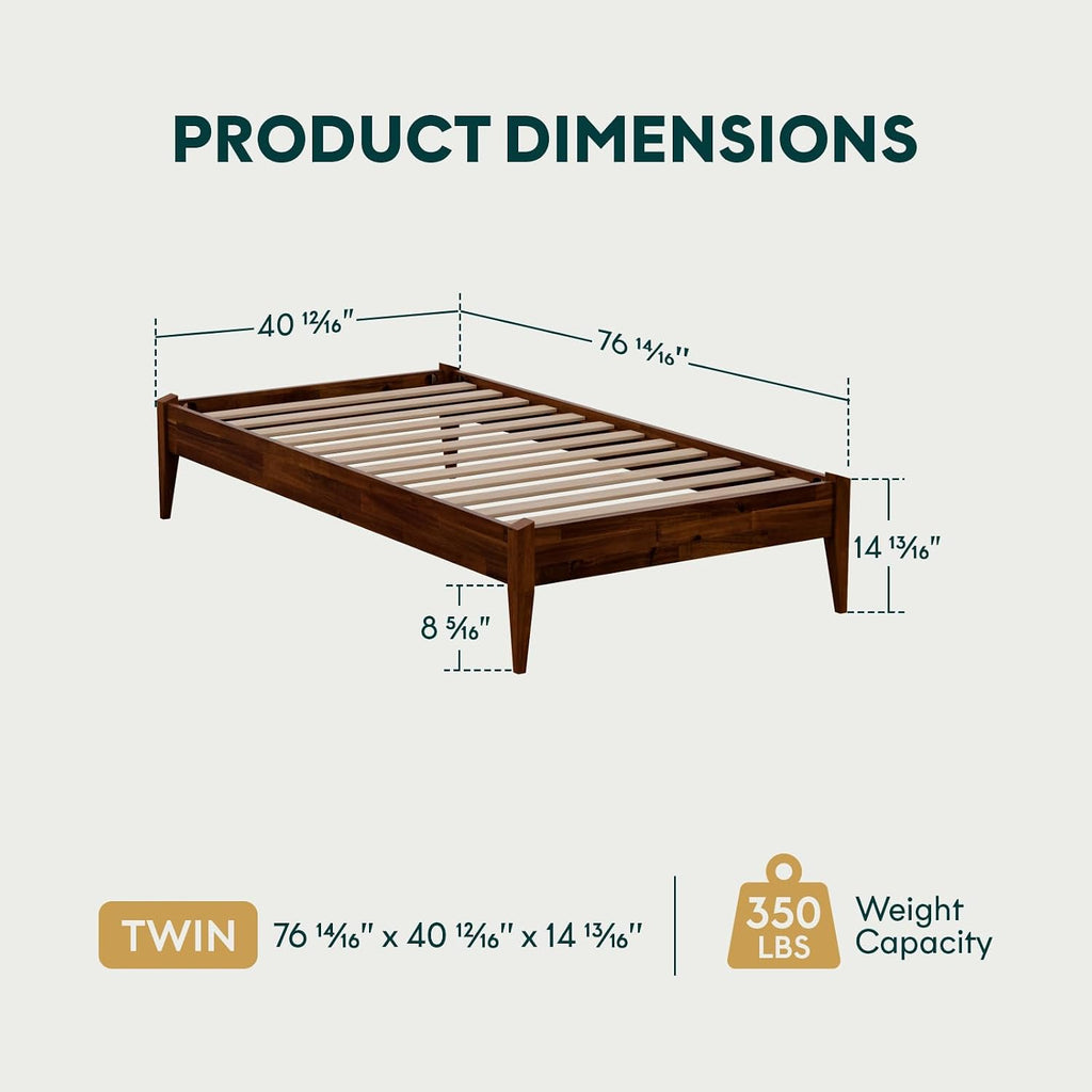 Dinkee 15" Solid Wood Platform Bed Frame Without Headboard - Japanese Joinery Bed Frame - Modern & Minimalist Style