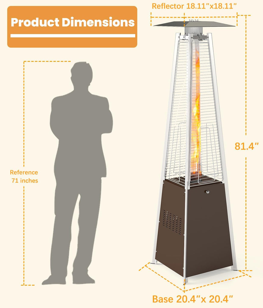 Patio Heater 48,000 BTU Outdoor Propane Heater with Wheels | Pyramid Patio Heater Outdoor Heaters w/Waterproof Cover