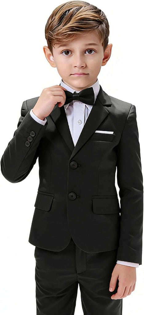 Boys Formal Suits 5 Pieces Slim Fit Toddler Tuxedo with Adjustable Waist