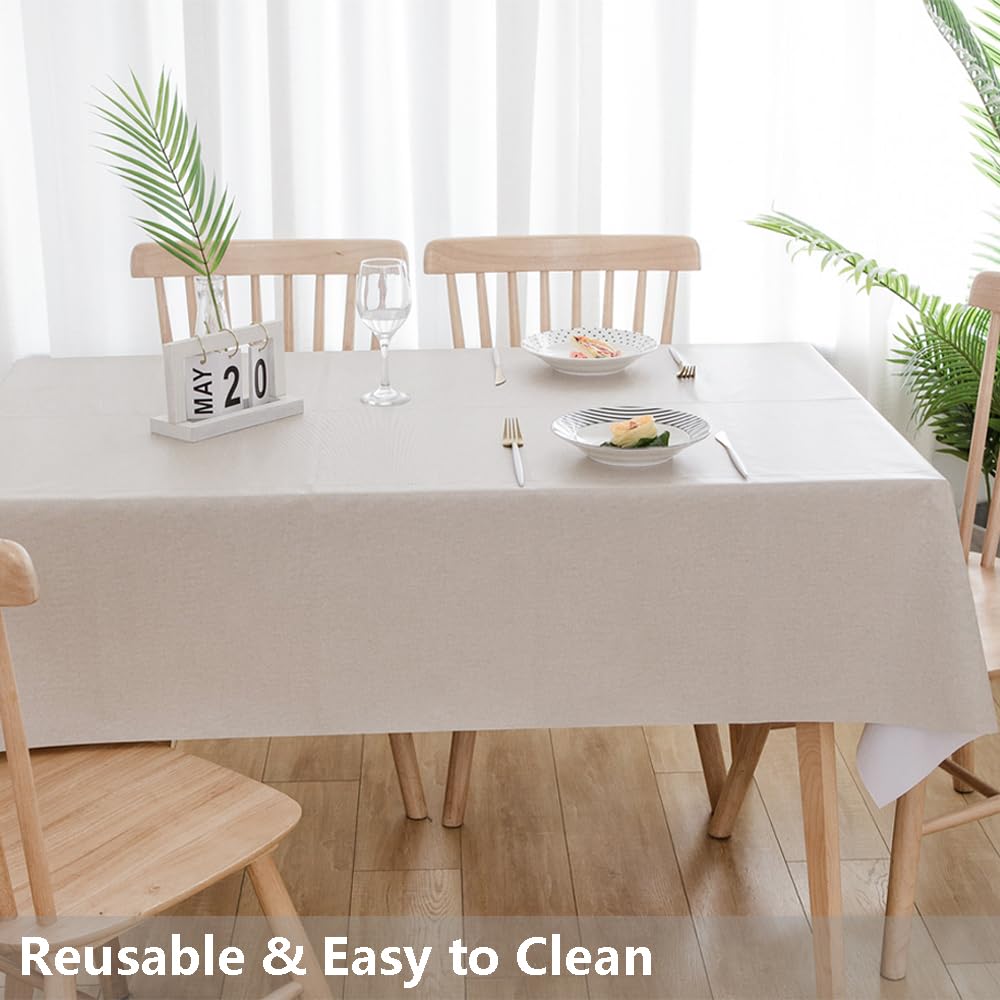 Heavy Duty Vinyl Tablecloth Beige Plastic Table Cloth Rectangle Table Wipeable Waterproof PVC Tablecloths Rectangular