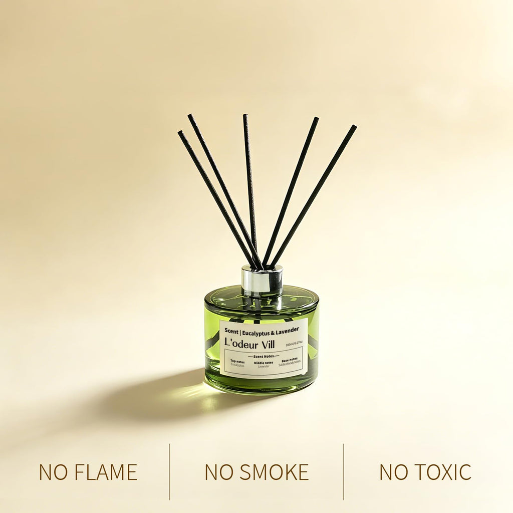 Vill Reed Diffuser Set, 6.7 fl oz(200ml) Scent Diffuser with 6 Reed Sticks, Eucalyptus & Lavender Oil Diffuser Home