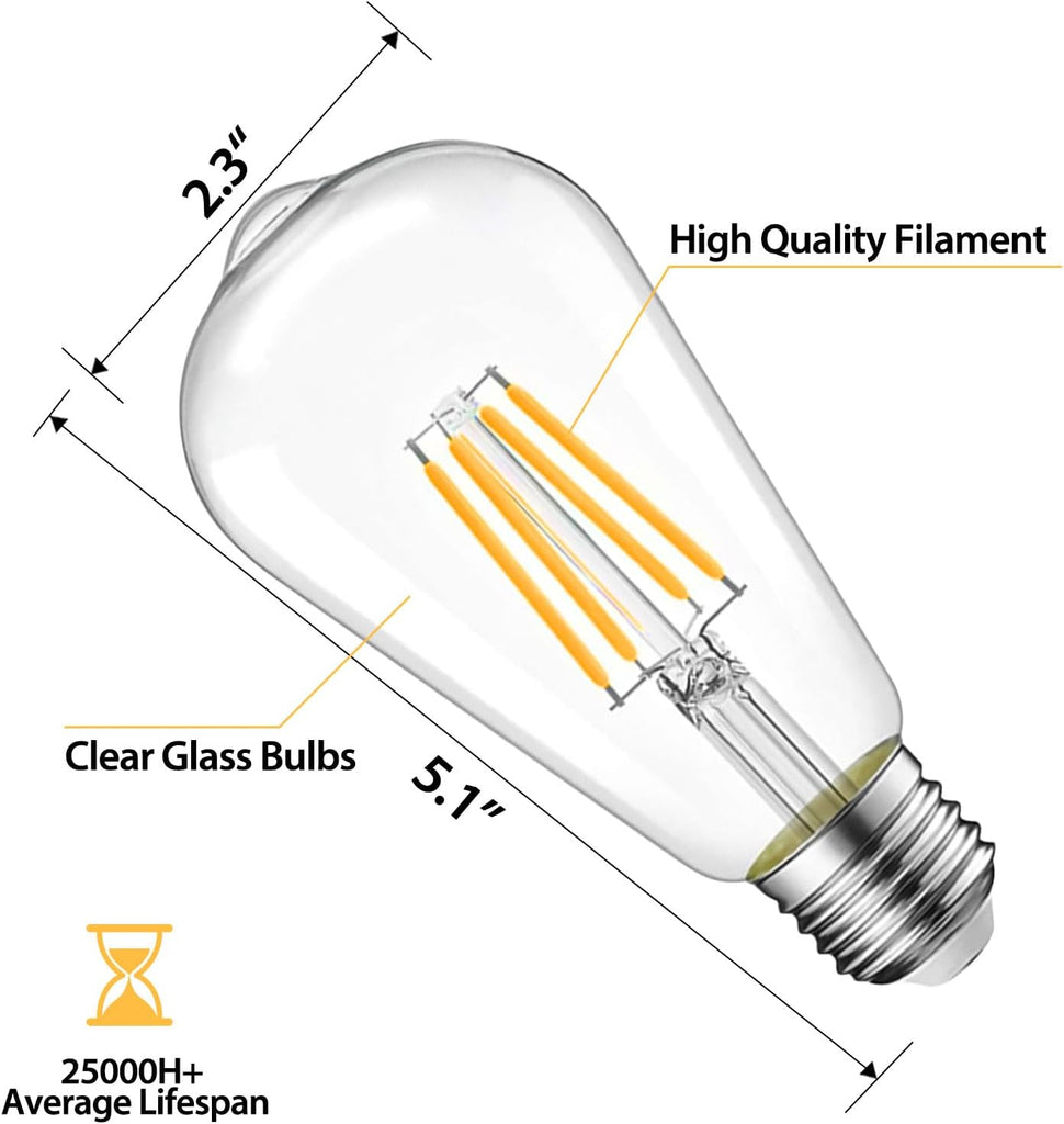 6 Packs ST58 LED Edison Bulbs, 4 Watt Vintage Light Bulbs Equivalent to 40 Watts, 2700K Warm White Antique Decorative