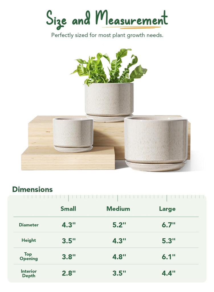 Ceramic Pots for Plants, 4.3+5.3+6.8 Inch, Set of 3, Glazed Beige