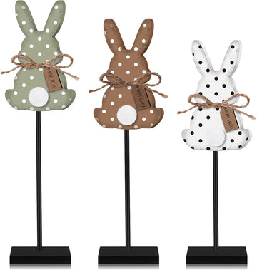 Easter Bunny Table Decorations Wooden Bunny Tabletop Decor Rustic Rabbit Tall Standing Sign Block Farmhouse - Set of 3