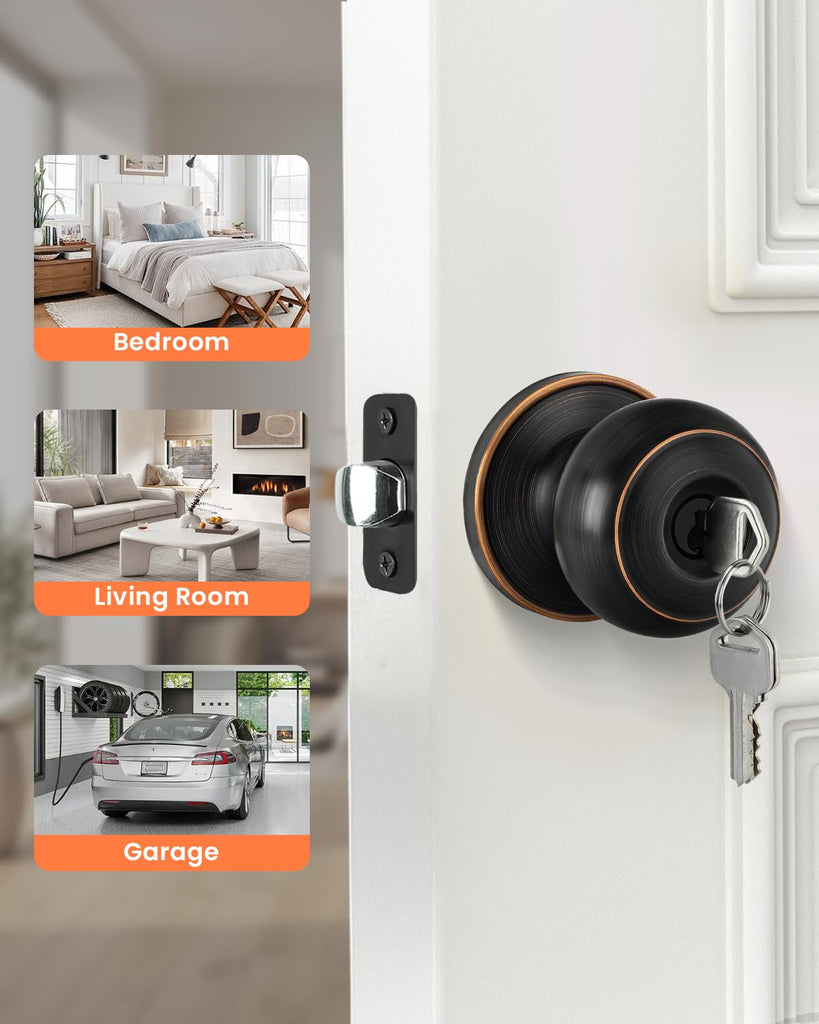 3 Pack Oil Rubbed Bronze Door Knobs with Lock and Key, Keyed Alike Keyed Entry Door Knobs Exterior, Black Doorknobs