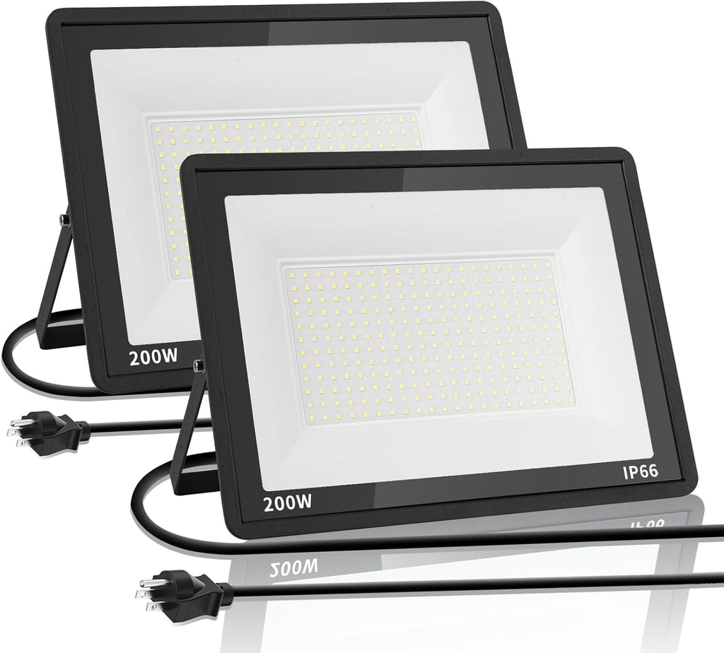 2-Pack 200W LED Flood Light for Yard | IP66 Waterproof Exterior Security Outdoor Flood Light with Plug for