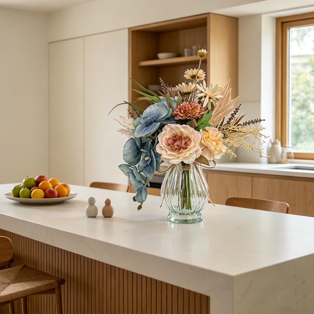 Faux Flowers with Vase, Artificial Orchid Flowers (Blue)