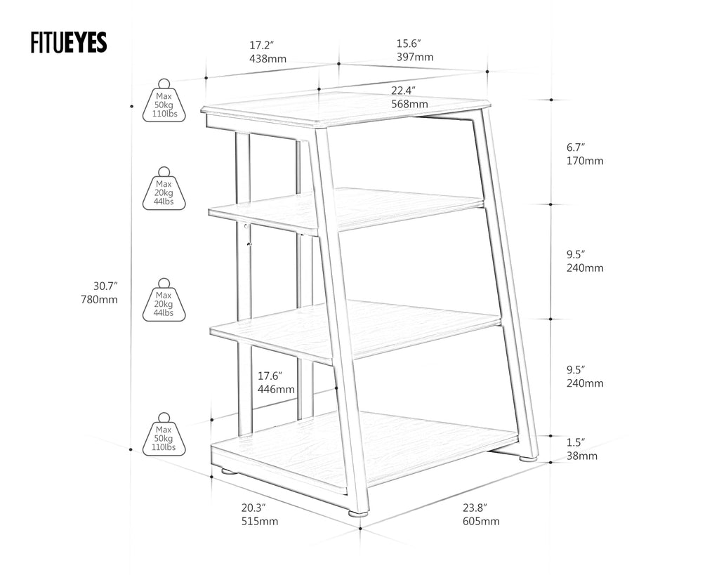 4-Tier AV Media Stand Corner Shelf for Record Player HiFi, Oak
