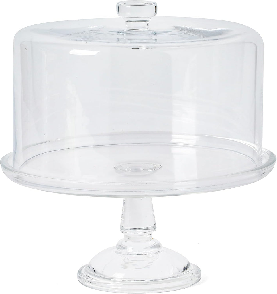 Watercrest Glass Cake Stand with Dome, 10.2 Inch Clear Footed Pedestal Cake Stand with Glass Lid Cover, Handmade