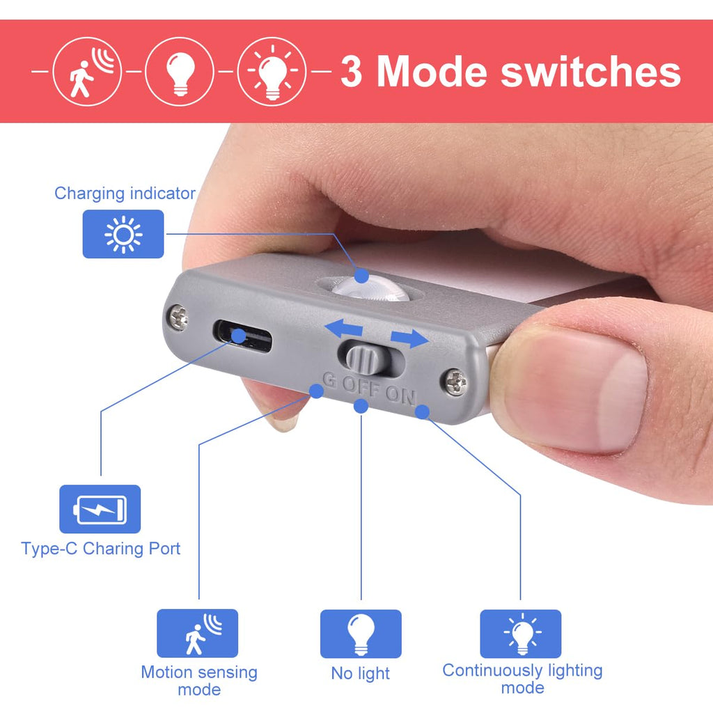 Motion Sensor Cabinet Light,Under Counter Closet Lighting, Wireless USB Rechargeable Kitchen Night