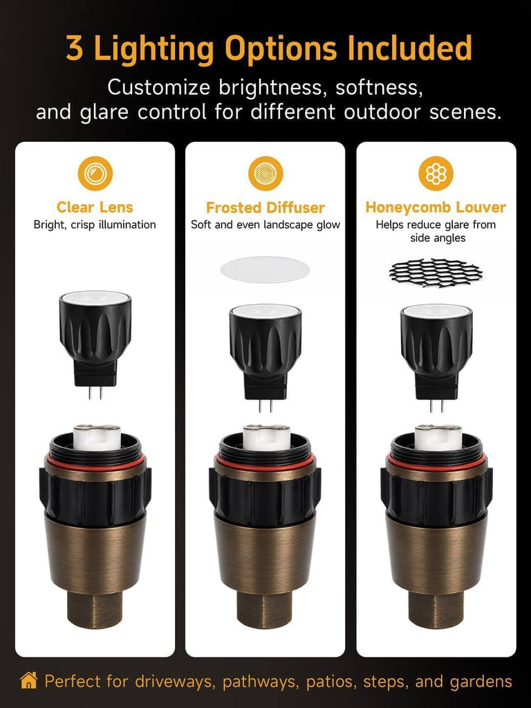 Mini Brass Low Voltage Well Light, 12V Beacon-Top, IP65, 6Pk