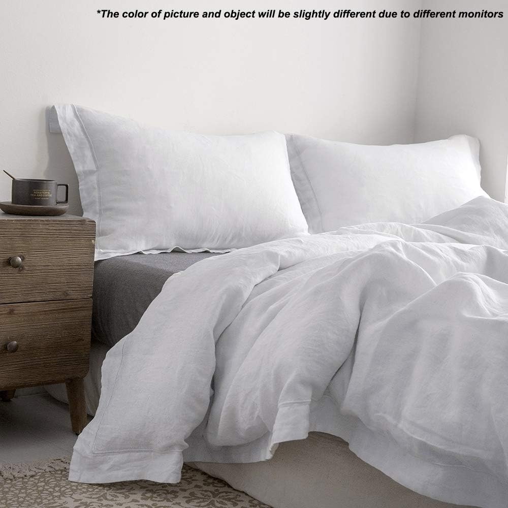 100% French Flax Linen Duvet Cover Set with Embroidery Washed - 3 Pieces (1 Duvet Cover with 2 Pillow Shams) with