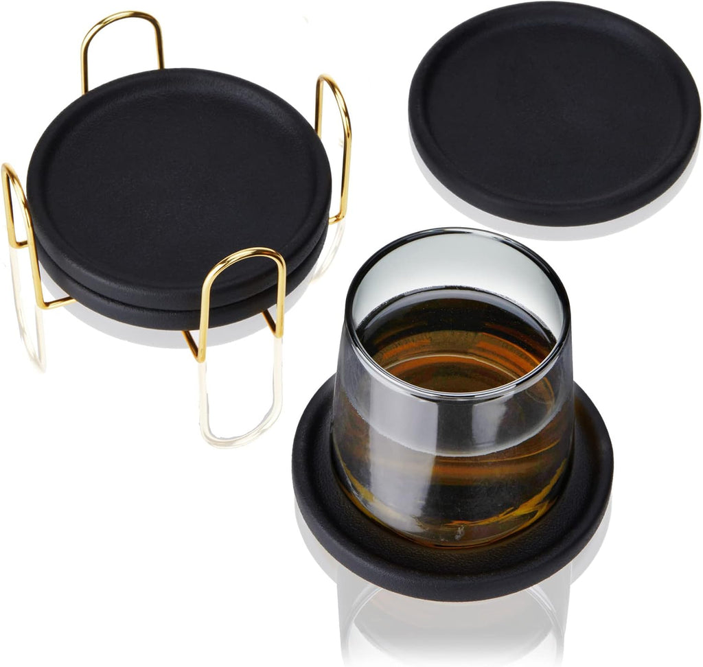 Earthenware Coasters - Ceramic Drink Coasters - Outdoor Coasters for Drinks - Unique Coasters with Gold - Set of 4