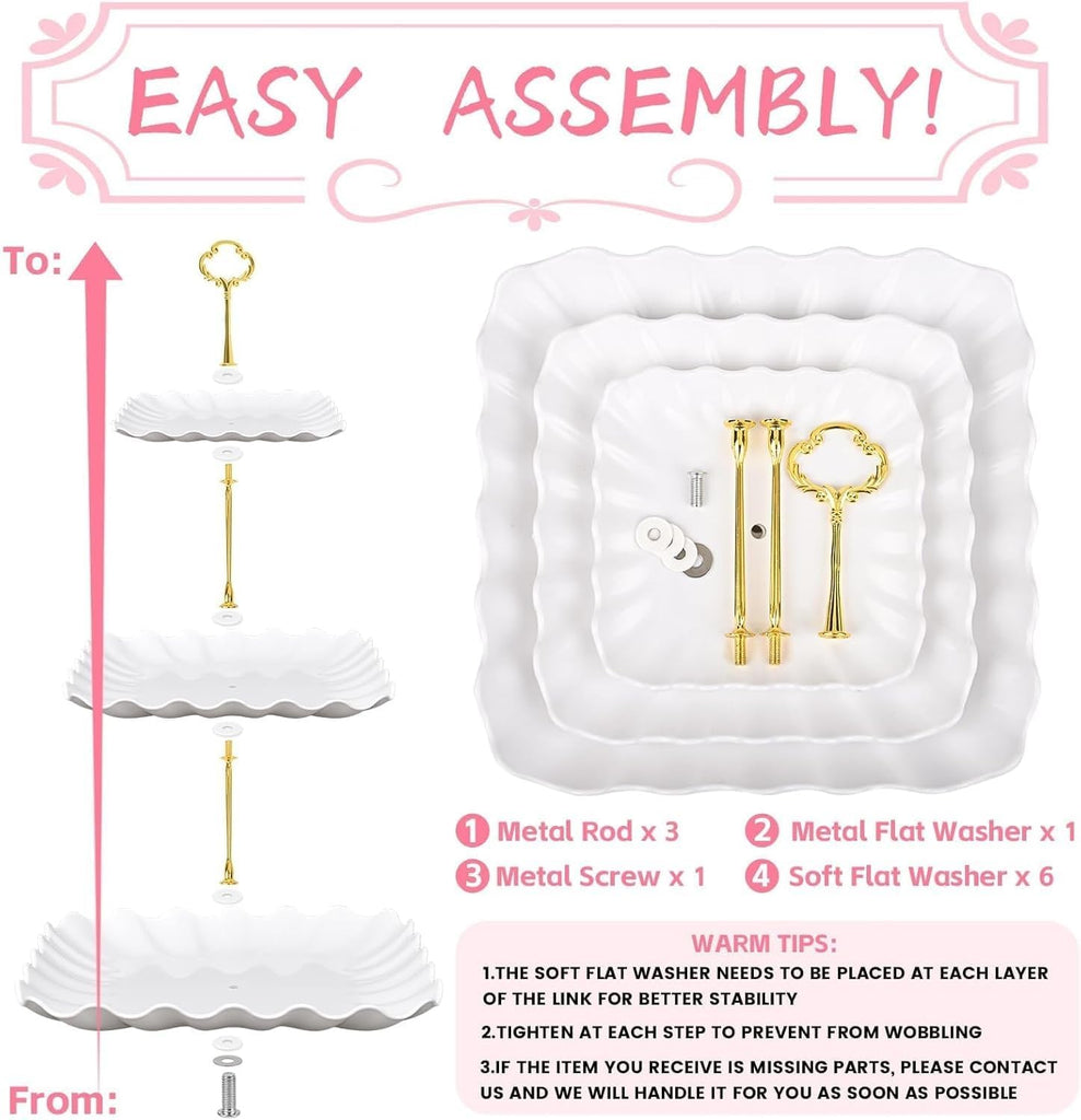 Dessert Table Display Set - 3-Tier Dessert Display Stands & Serving Tray - Dessert Trays Dessert - Set of 5