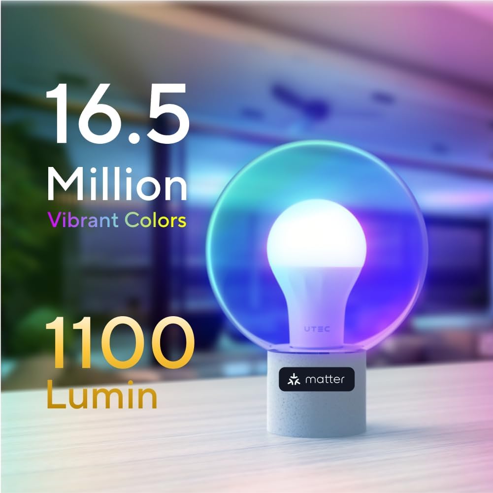 A19 Smart Light Bulbs, 1100 Lumen, 90+CRI Matter & Bluetooth, 4 Pack