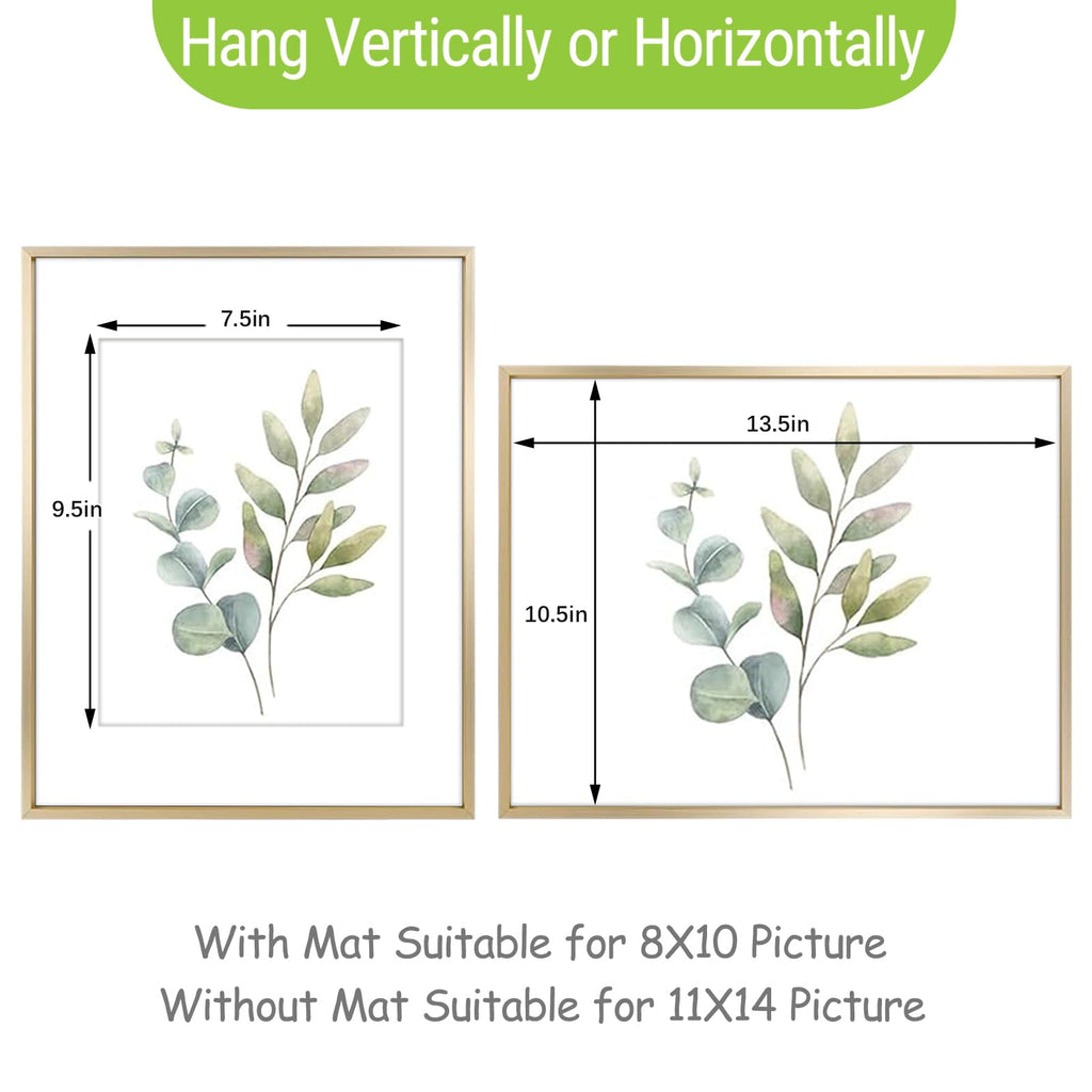 11x14 Gold Aluminum Frame, Real Glass, Mat Fits 8x10