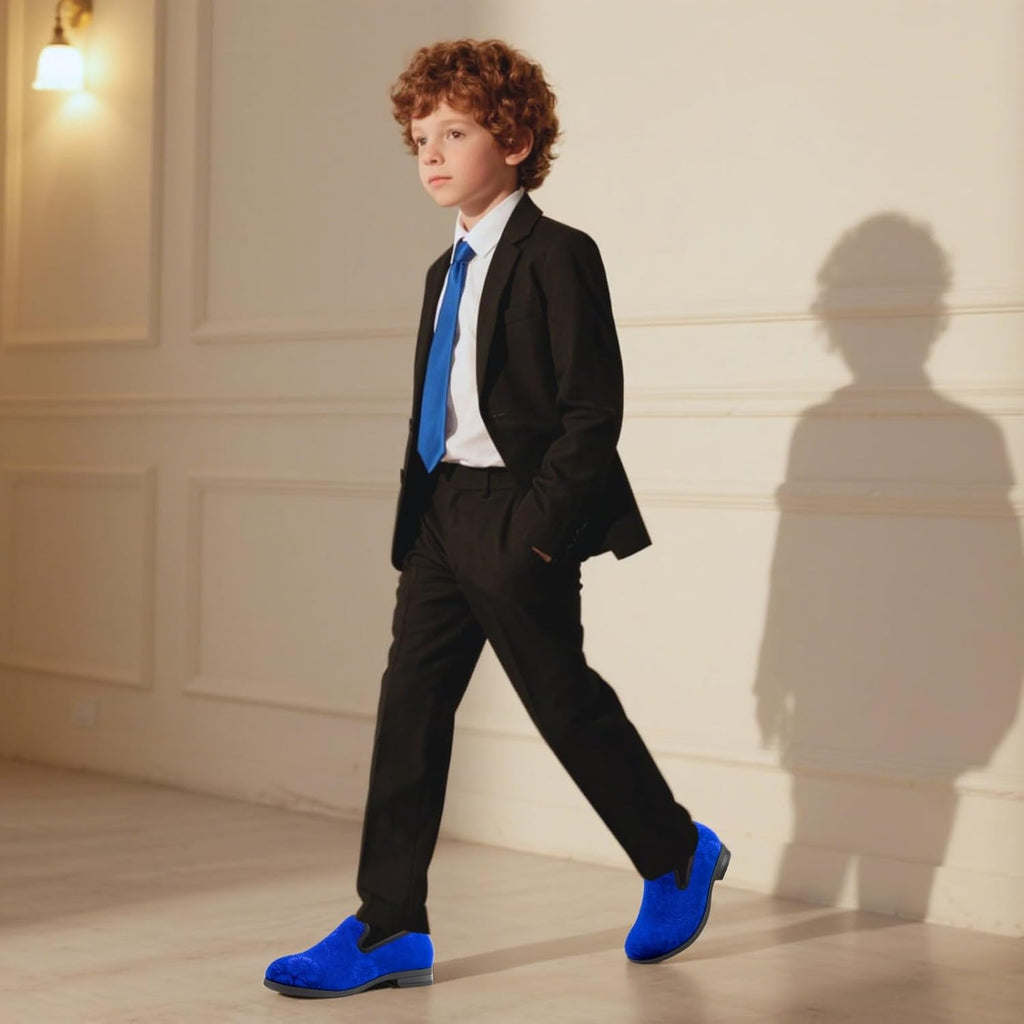 Velvet Boy's Loafers Slip-On Dress Shoes Wedding Formal Tuxedo Shoes for Boys