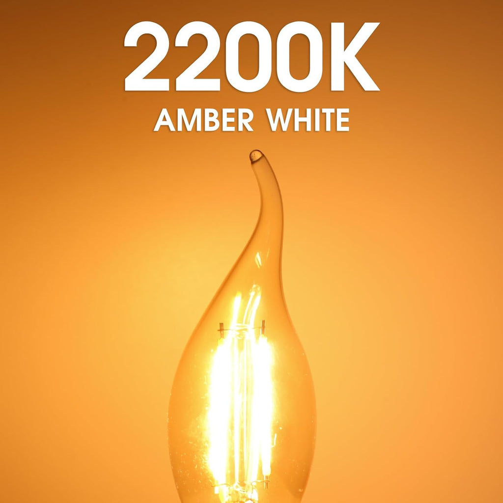 Energetic CA11 E12 LED Chandelier Light Bulbs 40W Equivalent, Dimmable LED Candelabra Bulbs, 2200K Amber White