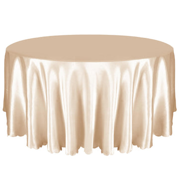 1 Pack 120 Inch Round Satin Tablecloth, Champagne, for 8-12 Seats