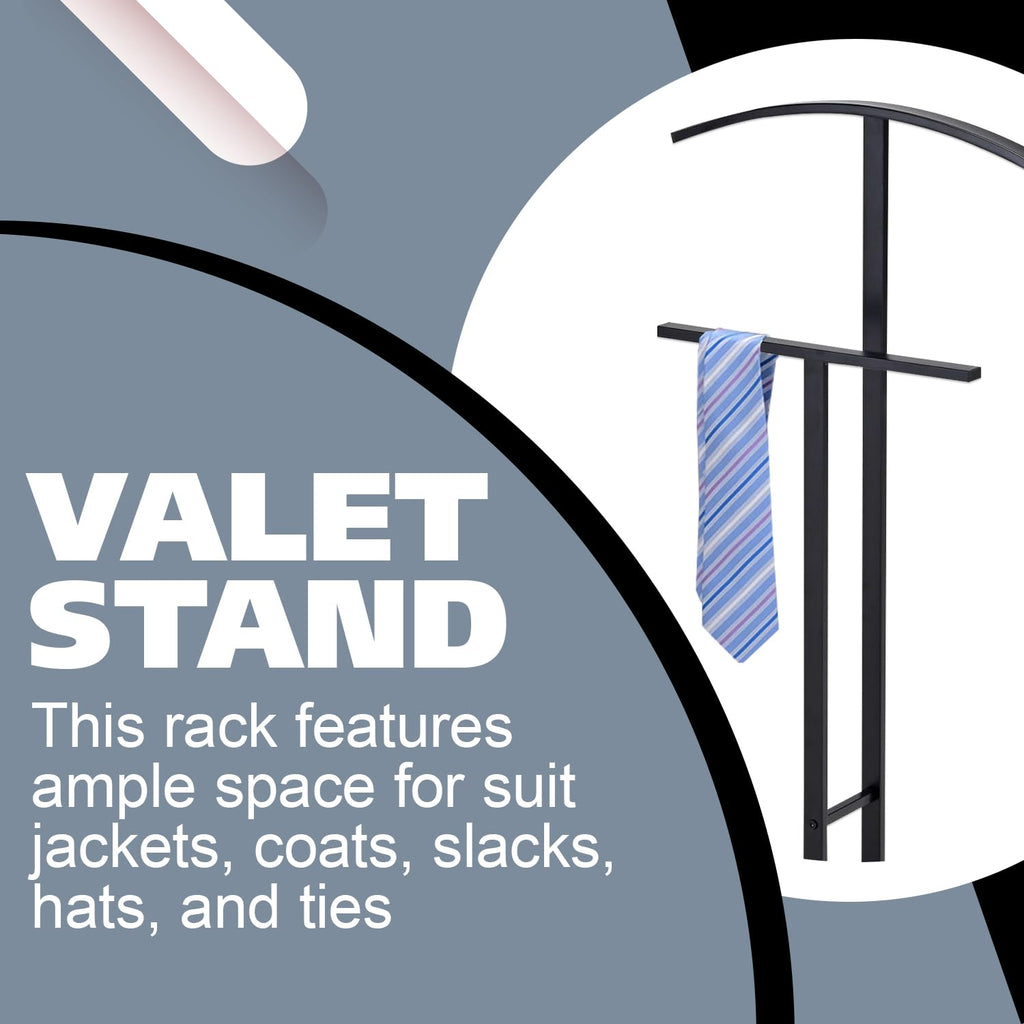 Dossi Modern Metal Suit Valet Stand, Clothes Rack Organizer with Jacket, Pants & Tie Holder, Space-Saving Garment