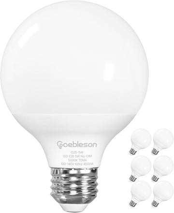 G25 LED Vanity Light Bulbs, 5W (60W Equivalent),5000K Cool White, 450LM, CRI90+, Non-Dimmable, Globe Bulb