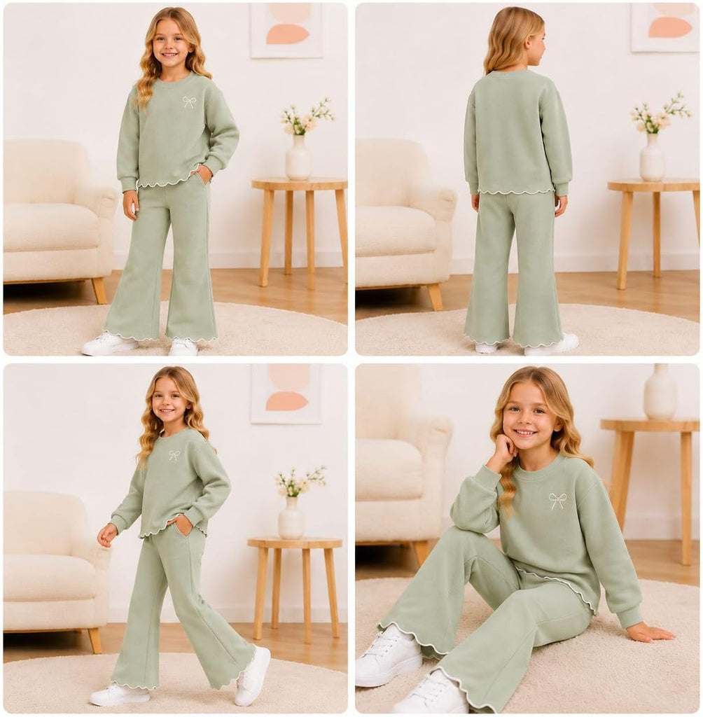 Girls Outfit Set 2 Piece Sweatshirt Top with Flare Pants