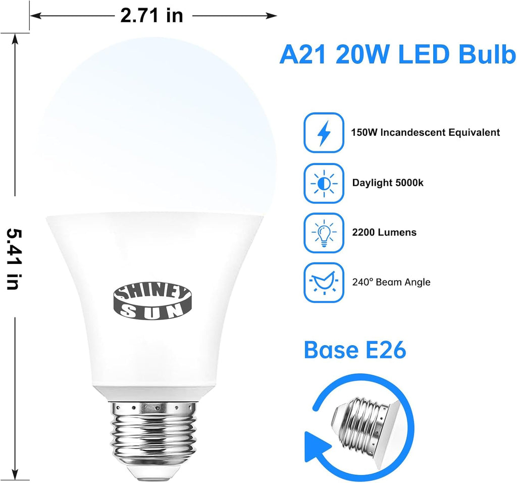 LED Light Bulbs, 150-200 Watt Equivalent Light Bulb, 5000K Daylight White, A21 2200 Lumens LED Light Bulb,Standard