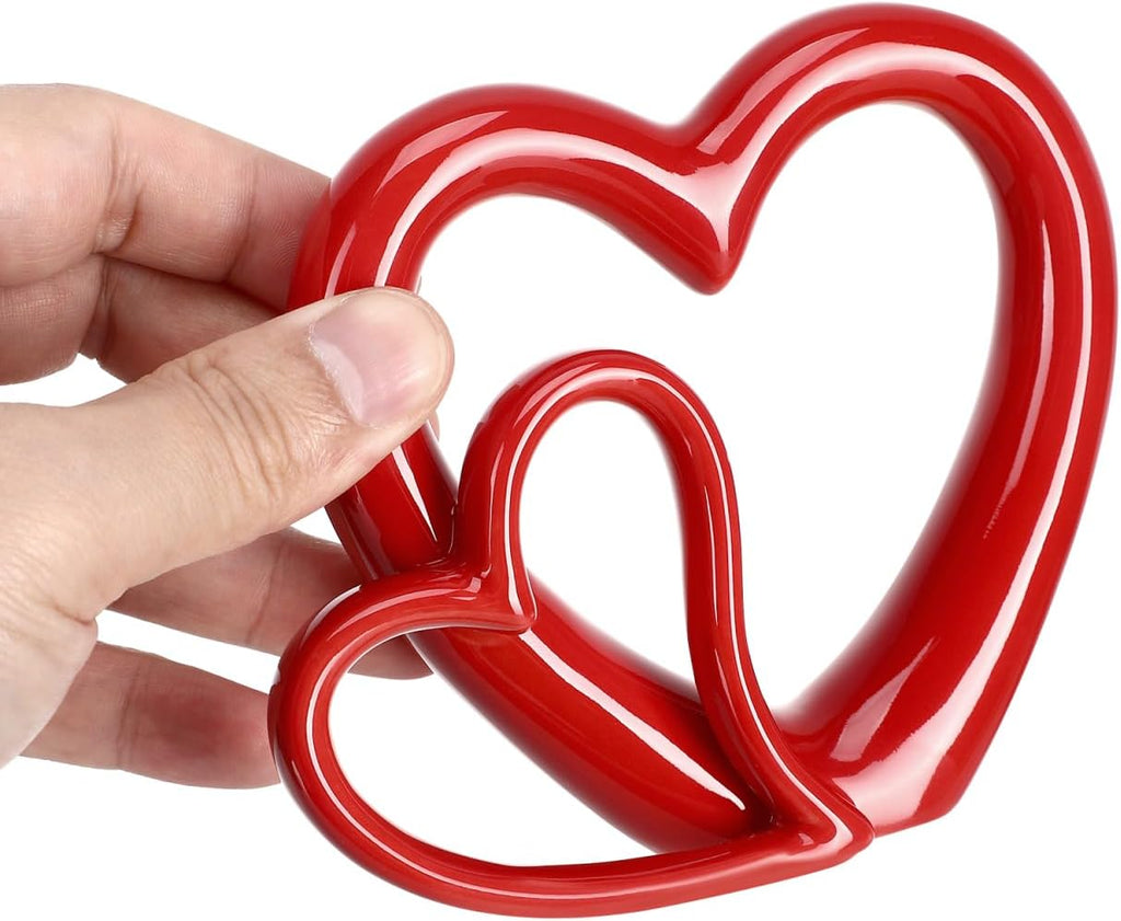 Romantic Red Ceramic Heart Sculpture - Wedding Decor Centerpiece, Valentine's Day, Home Decoration Accent, Heart