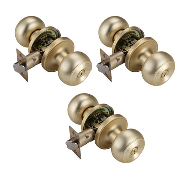 Gold Keyed Entry 3 Pack Keyed Alike Exterior Door Knob with Turn Lock