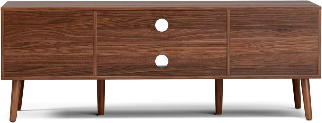 TV Stand with Fluted Doors for TVs up to 65", Mid-Century, Walnut | 54.3"W 15.3"D 19.6"H, 150 lbs capacity, 2 fluted
