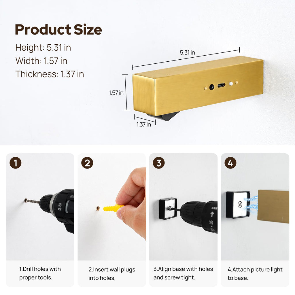 Picture Lights for Wall with 90° Adjustable Head, Metal Rechargeable LED Art Lights with Remote, 3CCT Dimmable