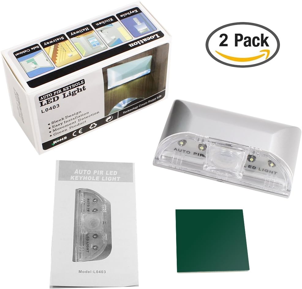 2 Pack Keyhole Light, Infrared IR Wireless Door Lock Lamp, Auto Sensor Motion Detector, 4 LED Bulbs