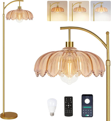 Arc Floor Lamp with 3 Color Temperatures, Gold Floor Lamp with Remote & 3 Color Temperature, Mid Century Modern